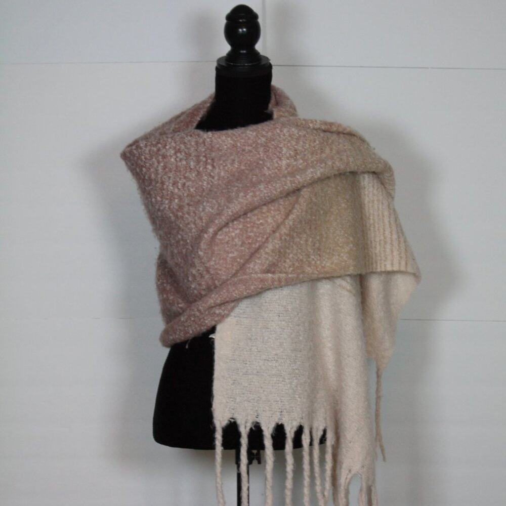 Mersea Large Ombre Cream, Beige, Mauve Knit Scarf - Picture 7 of 12